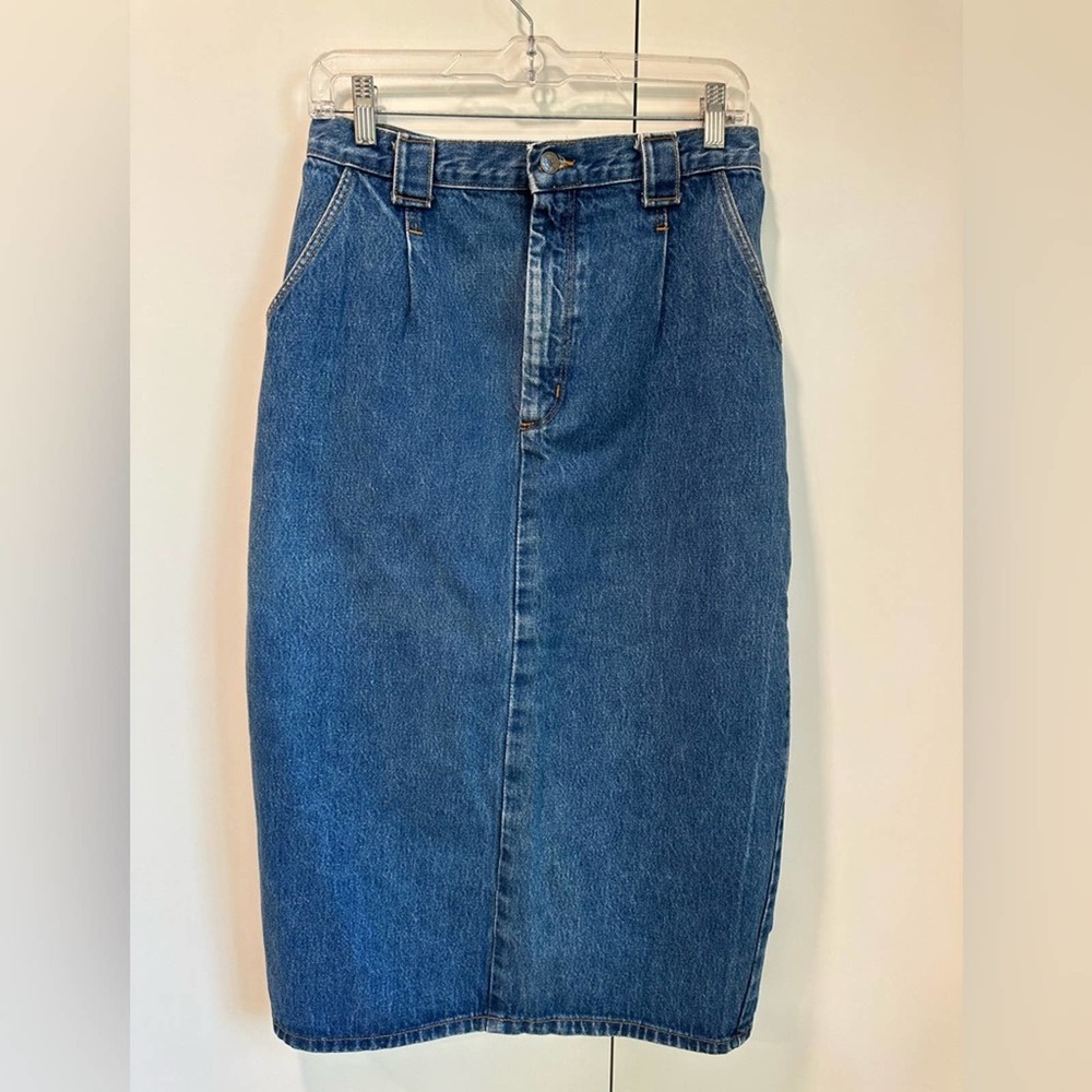 Y2K Denim Pencil Skirt Midi Length Pocket Medium wash Size 10 Made in USA - Picture 3 of 8
